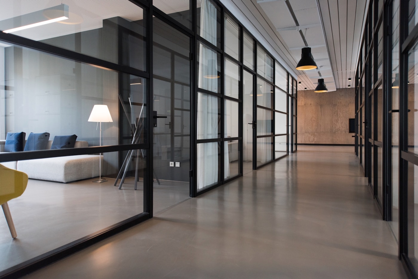 Modern office interior with windows and workspace