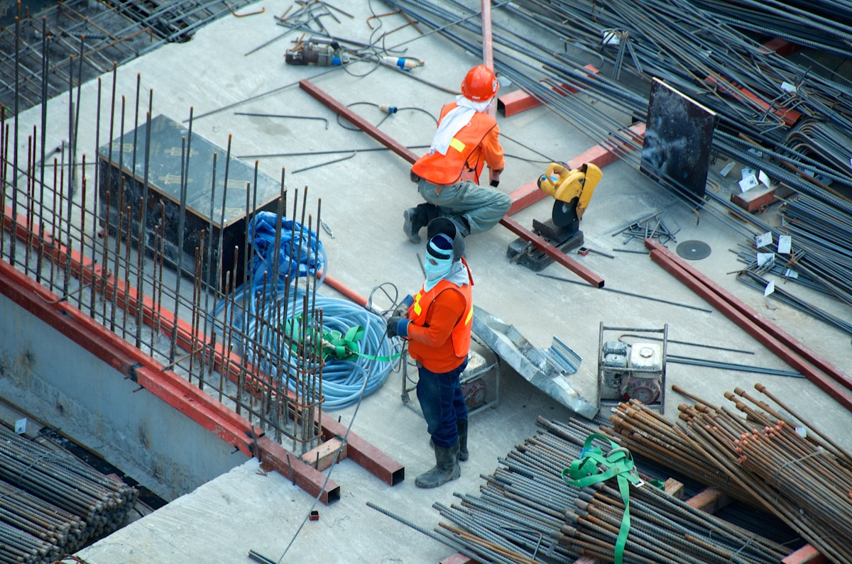 Construction tools and hardware on site